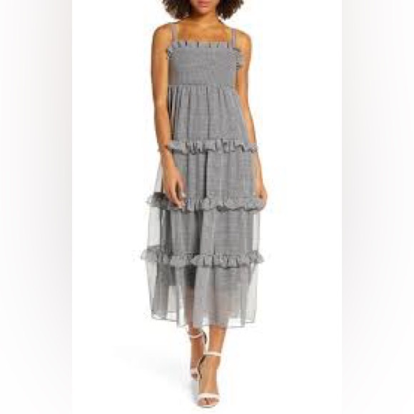 COOPER ST Sunday Girl Frill Check Chiffon Midi Sundress Gingham Size‎ 8 NWT - Picture 1 of 15
